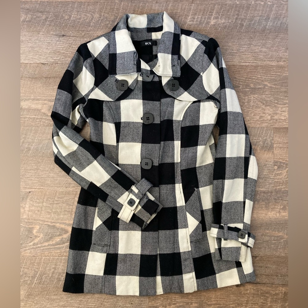 BCX | Buffalo Plaid Fitted Long Peacoat